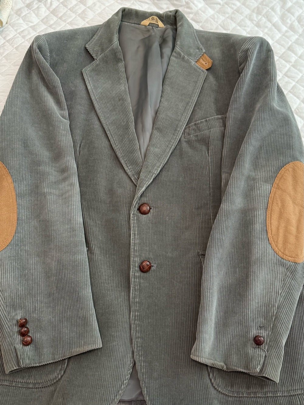 Men's JOSKE’S Vintage Gray Corduroy Blazer w/ Brown Elbow Patches Made in Japan